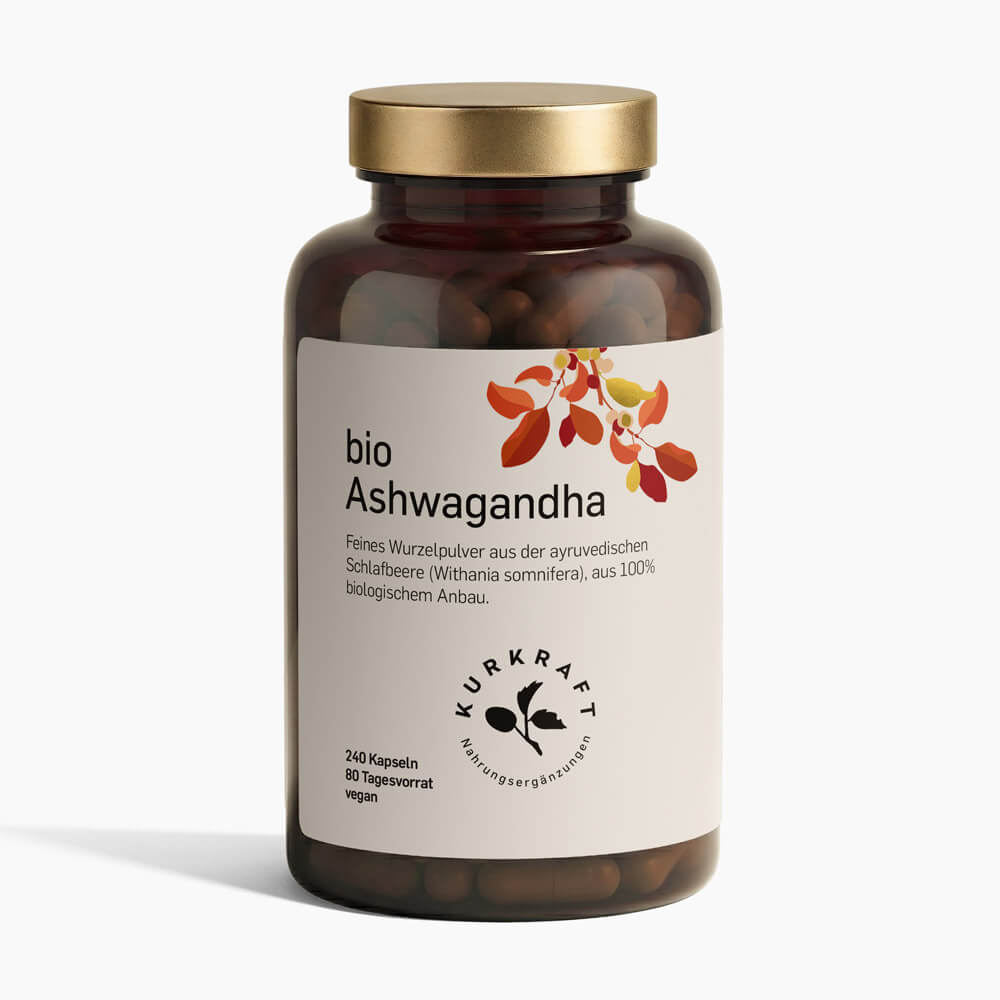 BIO ASHWAGANDHA - Kurkraft - Bio Ashwagandha Kapseln – Frontansicht der Verpackung von Kurkraft