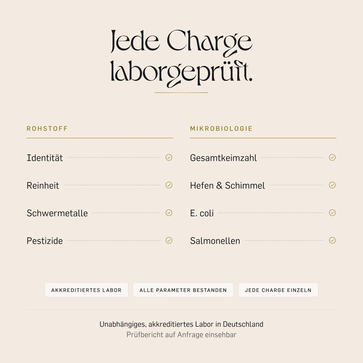 Bio Maca Gold Tabletten laborgeprueft: Rohstoff und Mikrobiologie im akkreditierten Labor, jede Charge