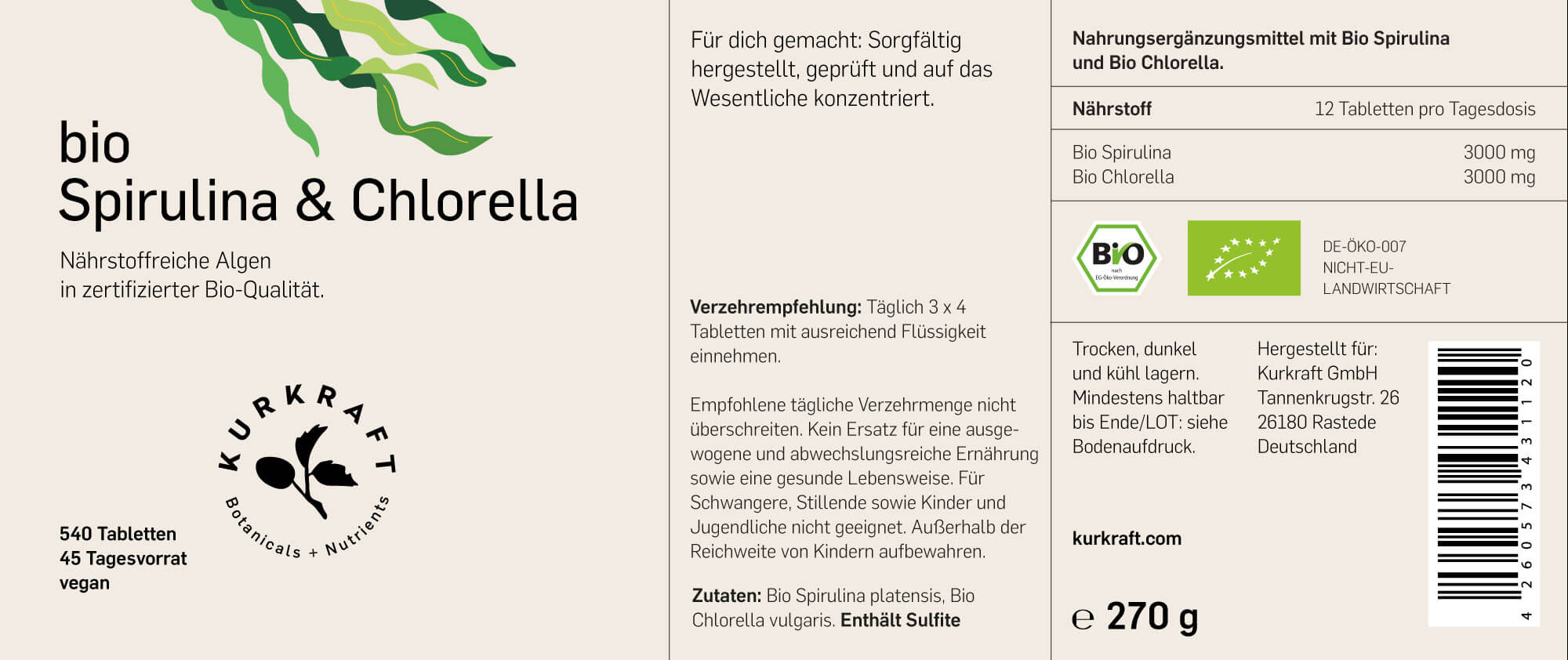 Bio Spirulina Chlorella Presslinge Nahaufnahme – grüne Tabletten aus 100% reinem Algenpulver