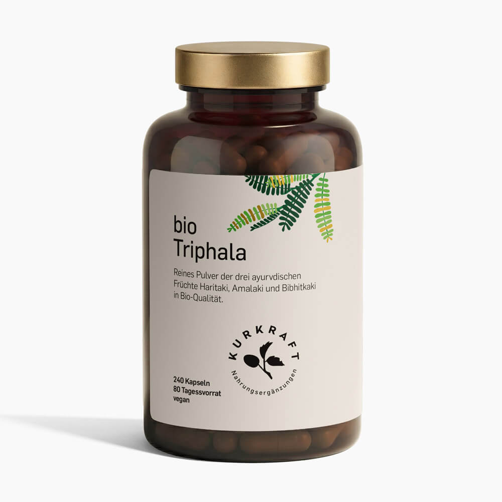 BIO TRIPHALA - Kurkraft - Bio Triphala Kapseln – Frontansicht der Verpackung von Kurkraft