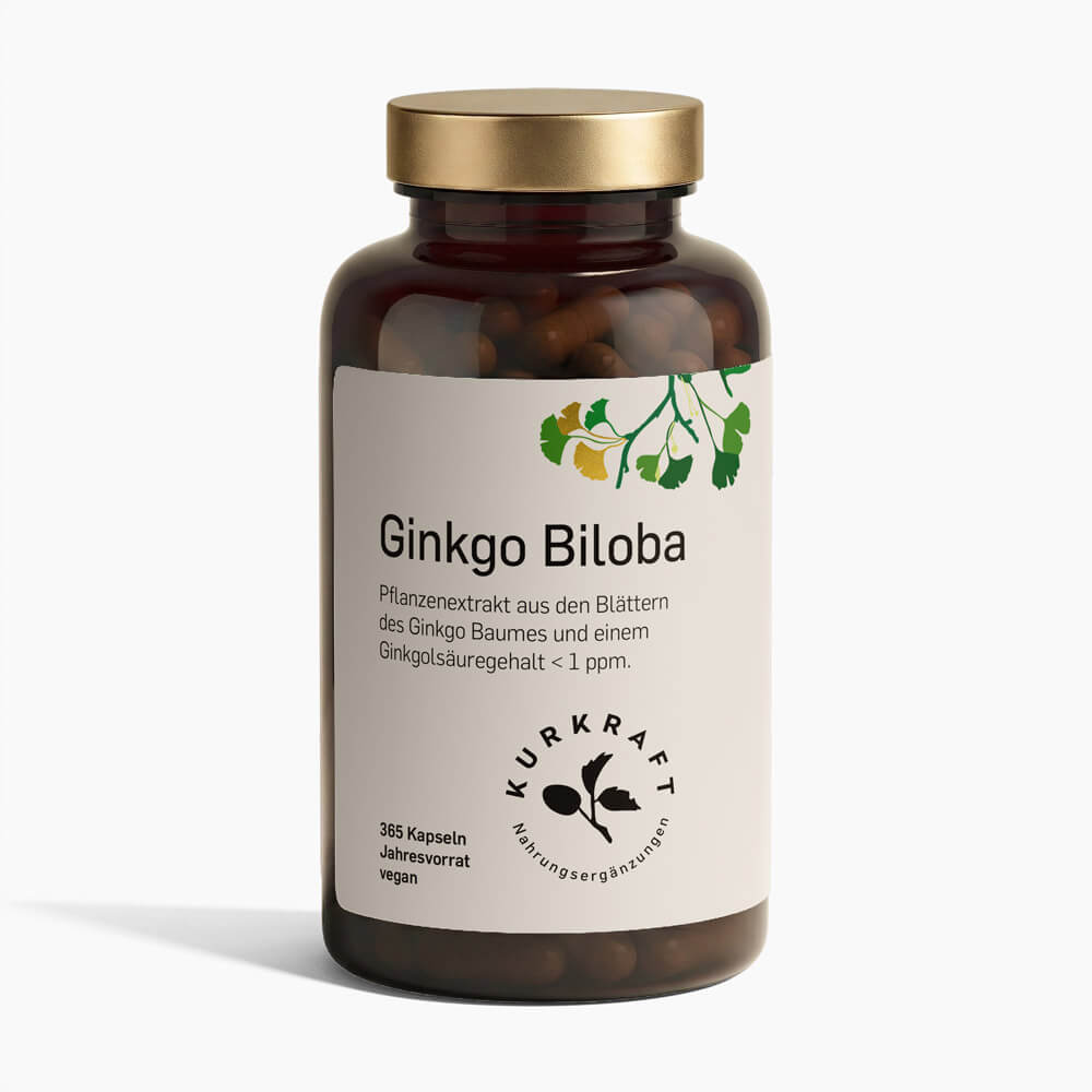 GINKGO BILOBA - Kurkraft - Ginkgo Kapseln – Frontansicht der Verpackung von Kurkraft