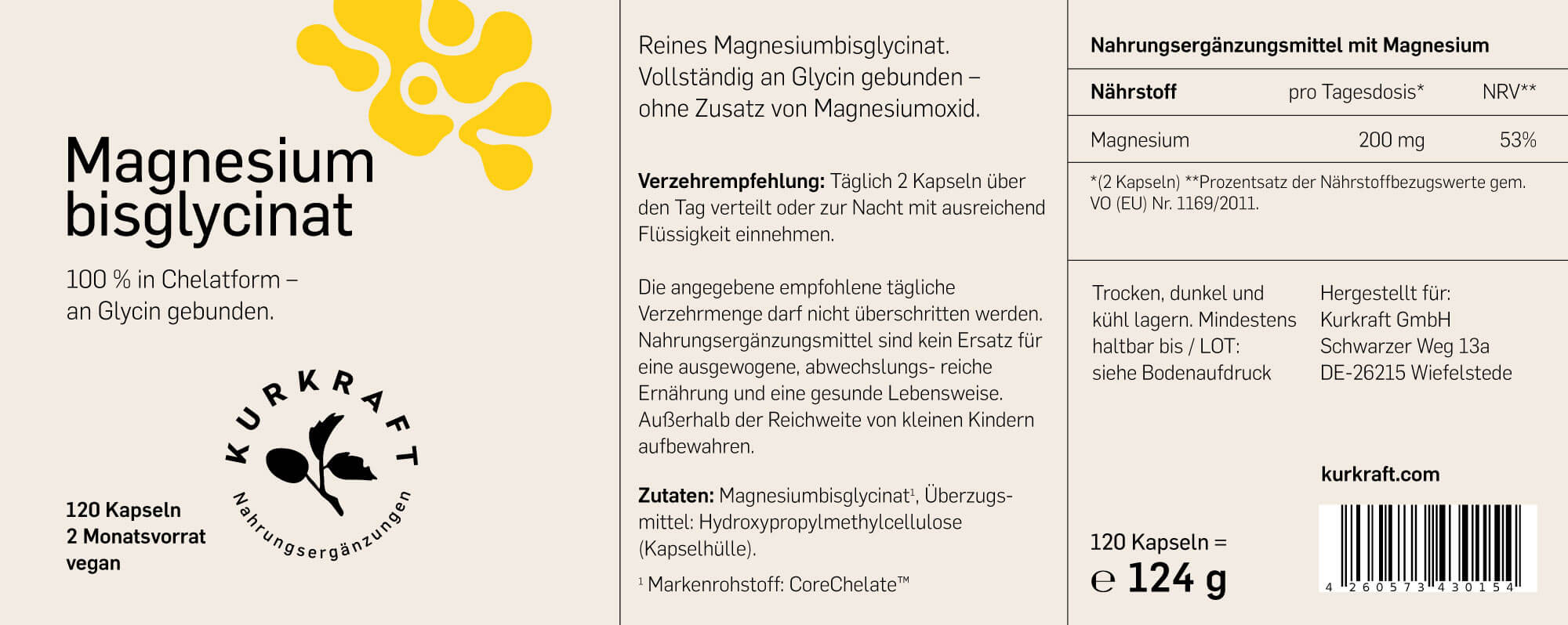 MAGNESIUM BISGLYCINAT - Kurkraft - MAGNESIUM BISGLYCINAT