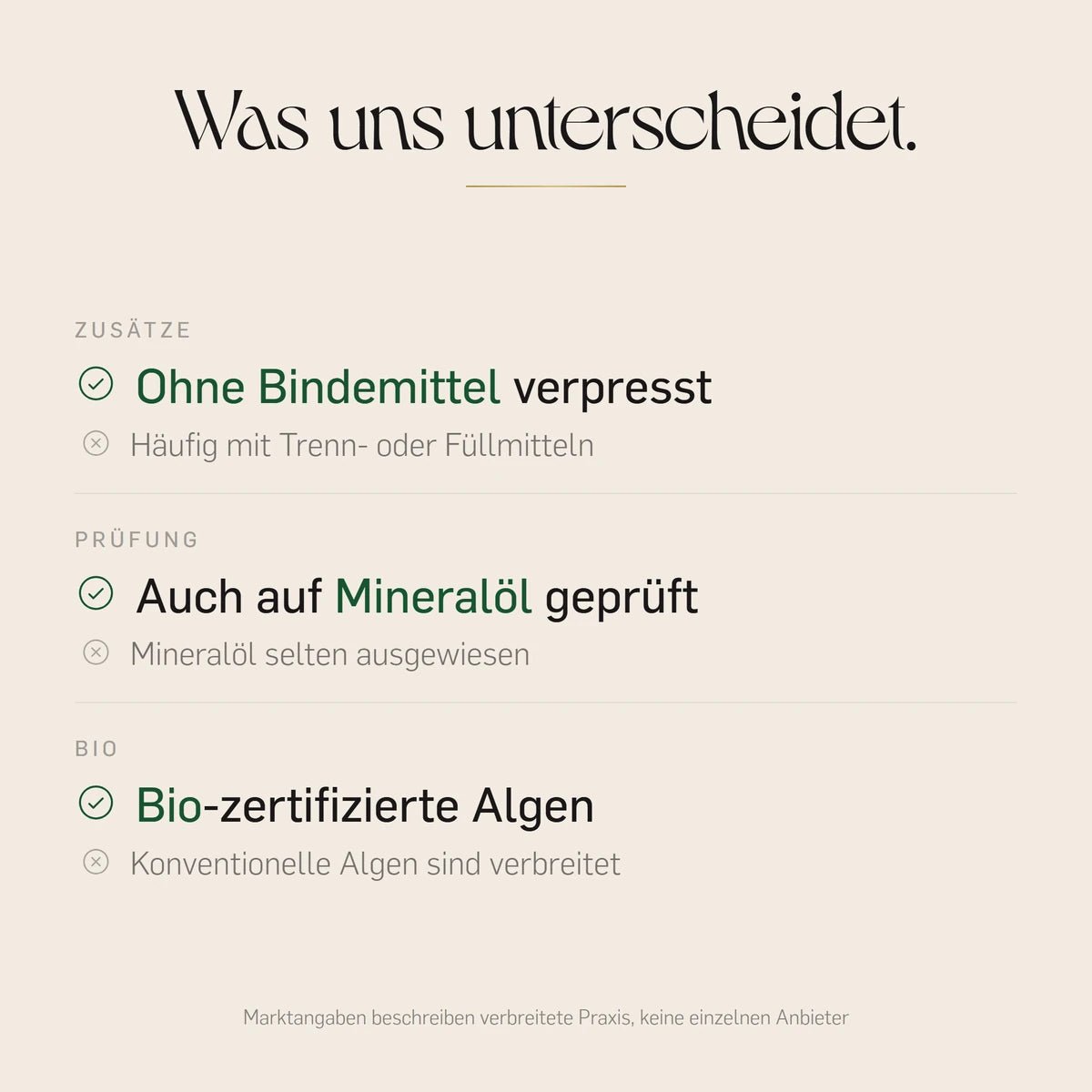 Spirulina Chlorella Tabletten im Vergleich: ohne Bindemittel verpresst, auf Mineralöl geprüft, bio