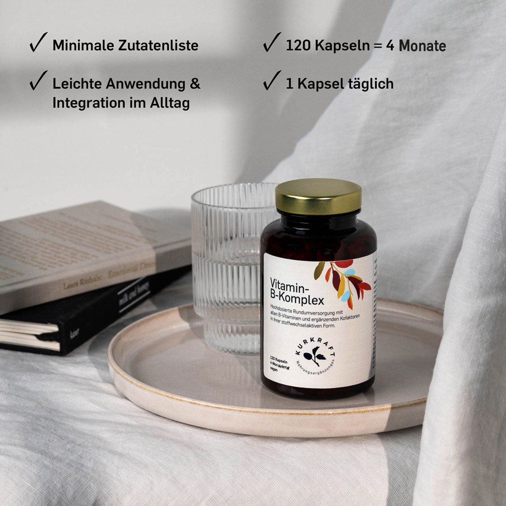 Kurkraft Vitamin B Komplex Dosierung – 120 Kapseln für 4 Monate, nur 1 Kapsel täglich