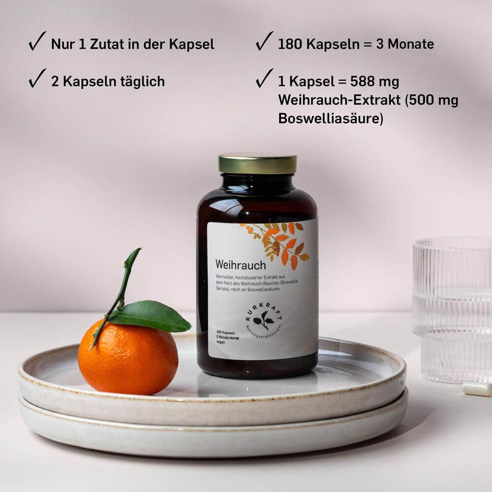 Kurkraft Weihrauch Dosierung – 588 mg Extrakt pro Kapsel, 500 mg Boswelliasäure, 180 Kapseln