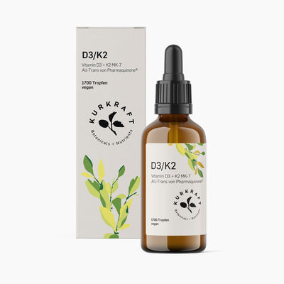 Kurkraft Vitamin D3 K2 Tropfen vegan – 1000 IE D3 + 20 µg K2 MK7 in MCT-Kokosöl, 50 ml
