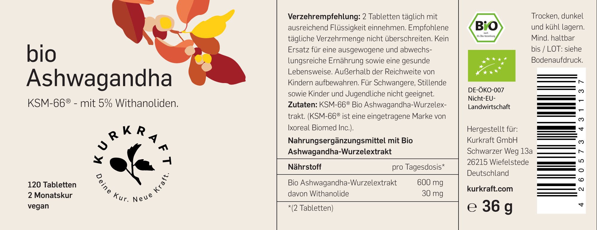 BIO ASHWAGANDHA KSM - 66 - Kurkraft - BIO ASHWAGANDHA KSM - 66