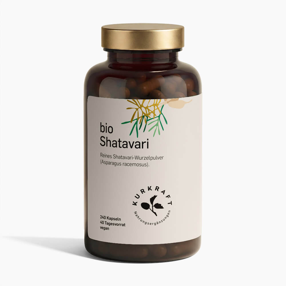 BIO SHATAVARI - Kurkraft - Bio Shatavari Kapseln – Frontansicht der Verpackung von Kurkraft