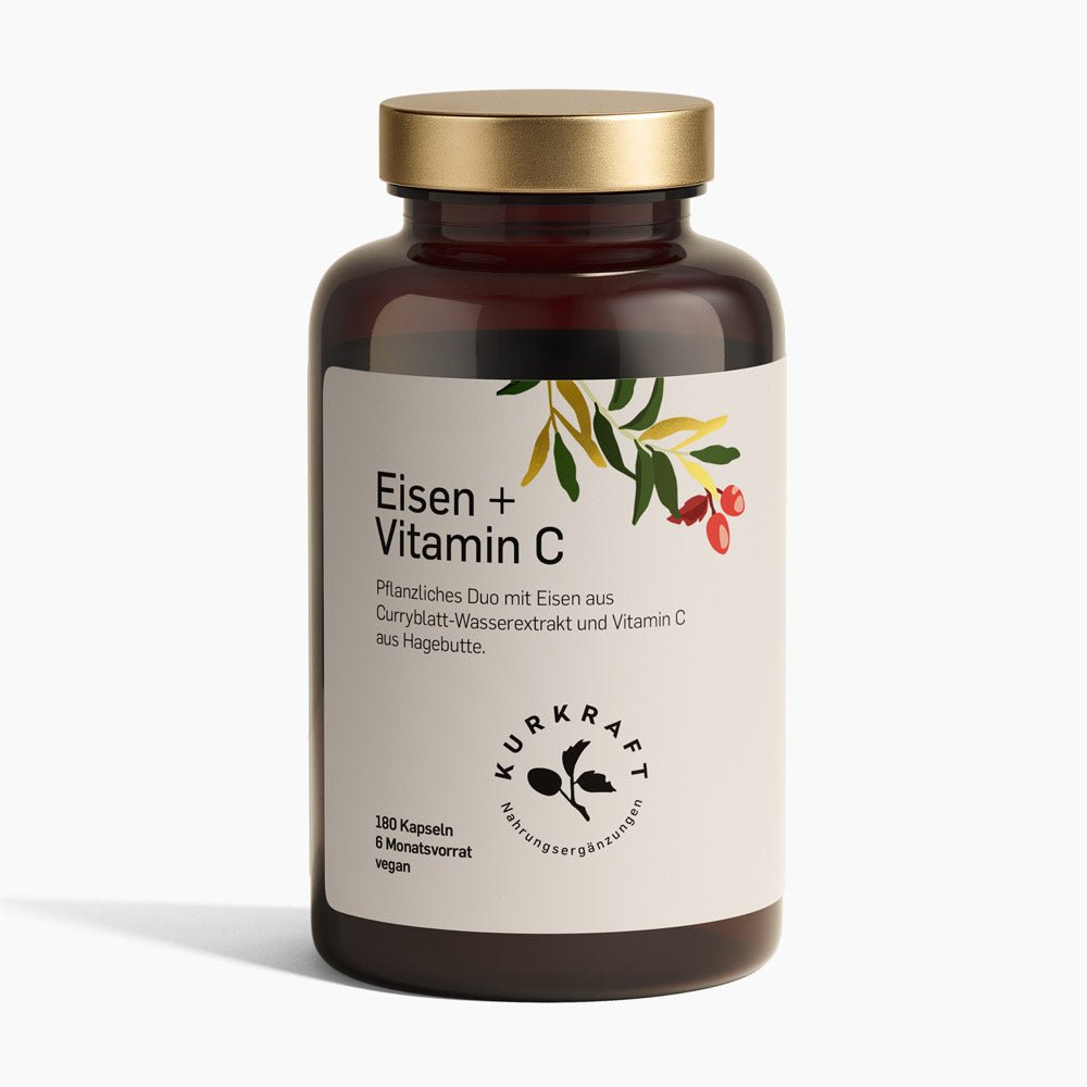EISEN AUS CURRYBLATT - Kurkraft - Eisen + Vitamin C Kapseln – Frontansicht der Verpackung von Kurkraft