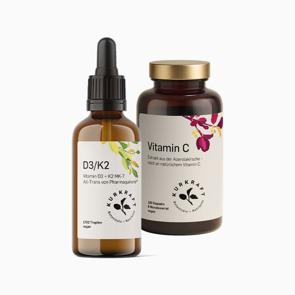 FTCBEAUTY ナチュラルオークル Kurkraft® Immun-Paket - Vitamin D3/K2 Tropfen + Vitamin C Kapseln