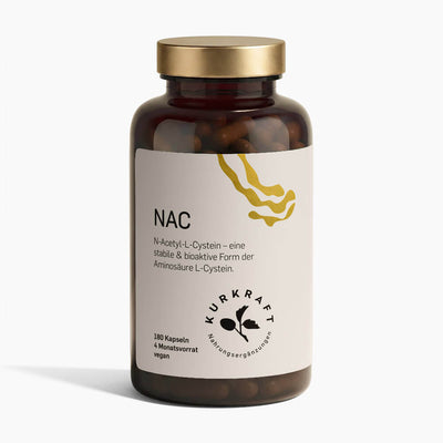 NAC (N - ACETYL - L - CYSTEIN) - Kurkraft - NAC N - Acetyl - l - cystein Kapseln – Frontansicht der Verpackung von Kurkraft