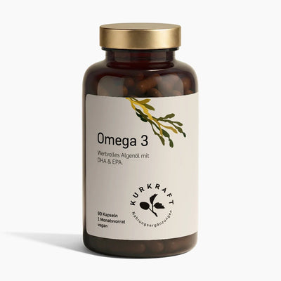 Omega 3 Algenöl Kapseln von Kurkraft, Braunglas mit goldenem Deckel: vegane Kapseln mit DHA und EPA aus der Mikroalge, 90 Kapseln als Monatsvorrat