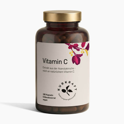 Kurkraft Vitamin C Kapseln aus Acerola 180 Stück – 175 mg natürliches Vitamin C pro Kapsel, vegan
